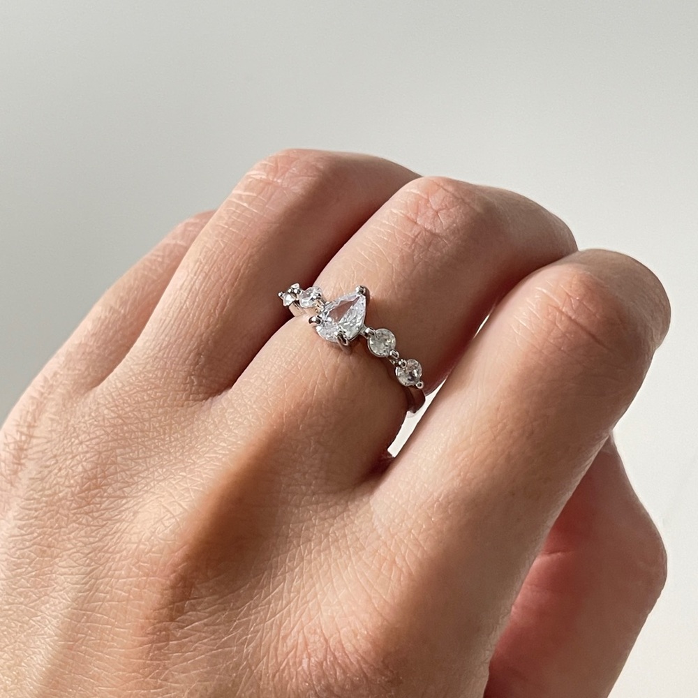 White Gold Teardrop Ring from Prettybird